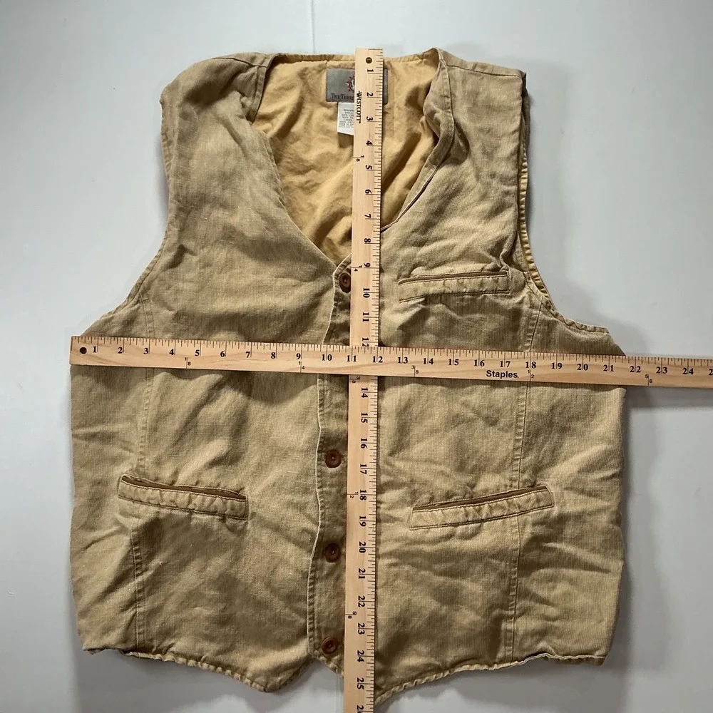 The Territory Ahead Vest Tan Linen Silk Blend Safari Utility Rugged Mens L